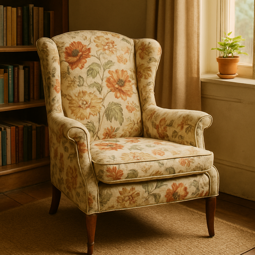 Vintage accent chair with floral pattern